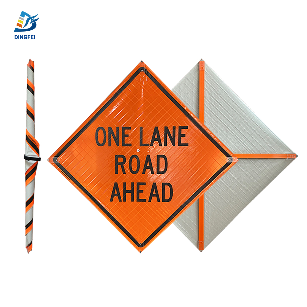 36 Inch Reflective One Lane Road Ahead Roll Up Traffic Sign - 